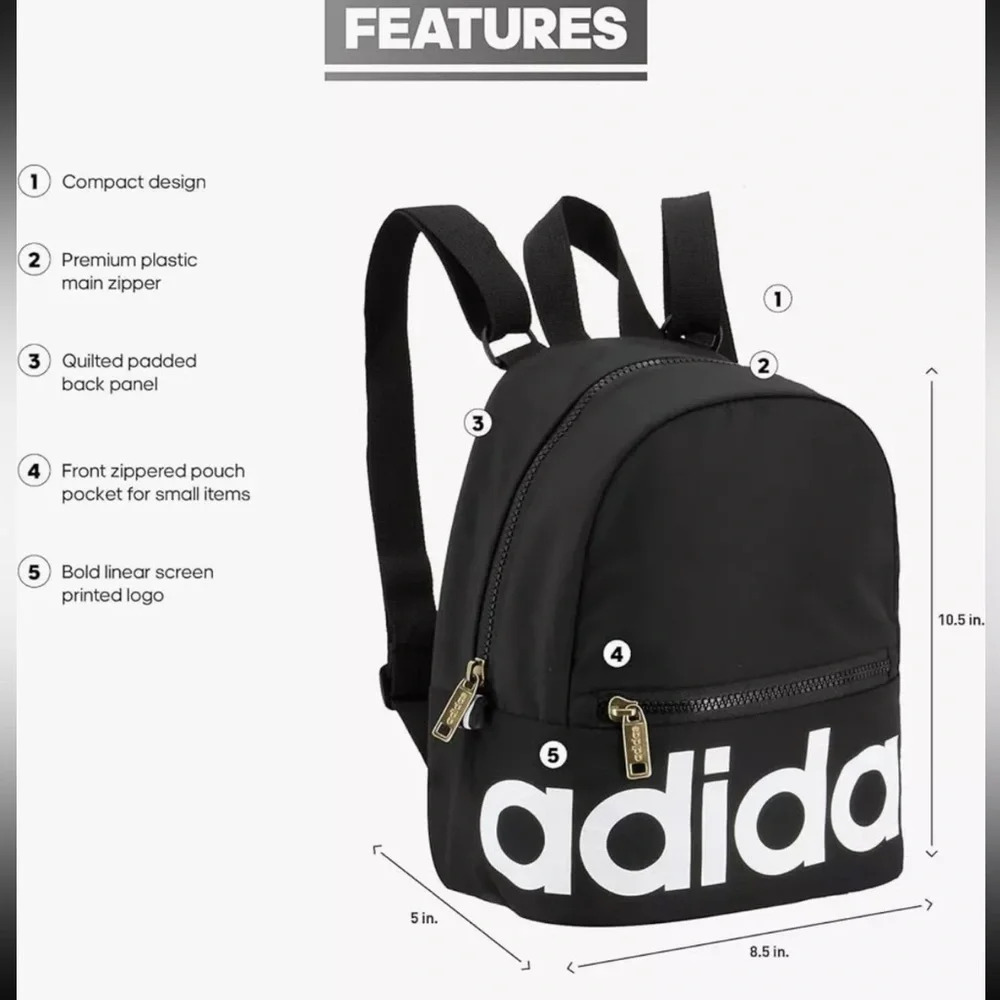 Adidas Mini Backpack Purse Black Gold Linear Logo Travel Bag School Sporty EUC - Picture 2 of 13